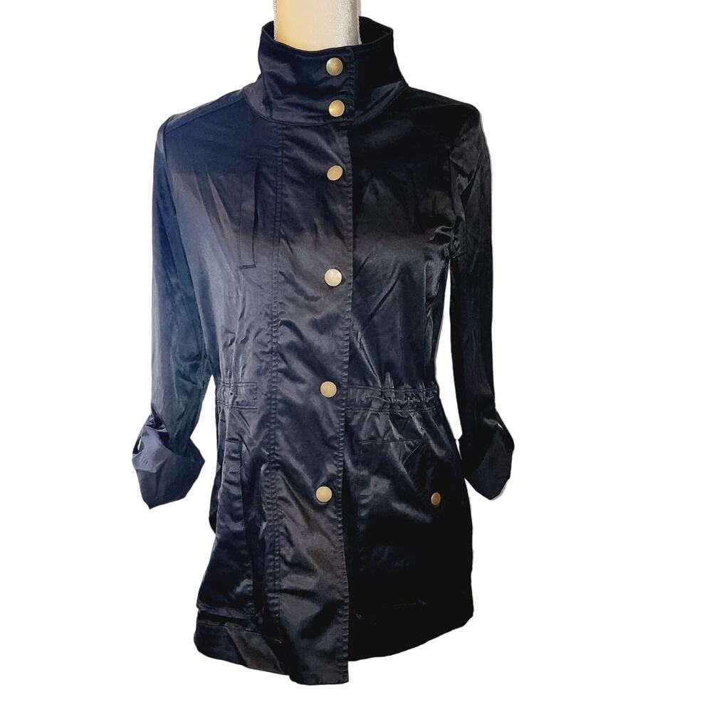 Lilla P Ja4ak Women's Black Sheen Full Zip / Button Closure Jacket Anorak Small